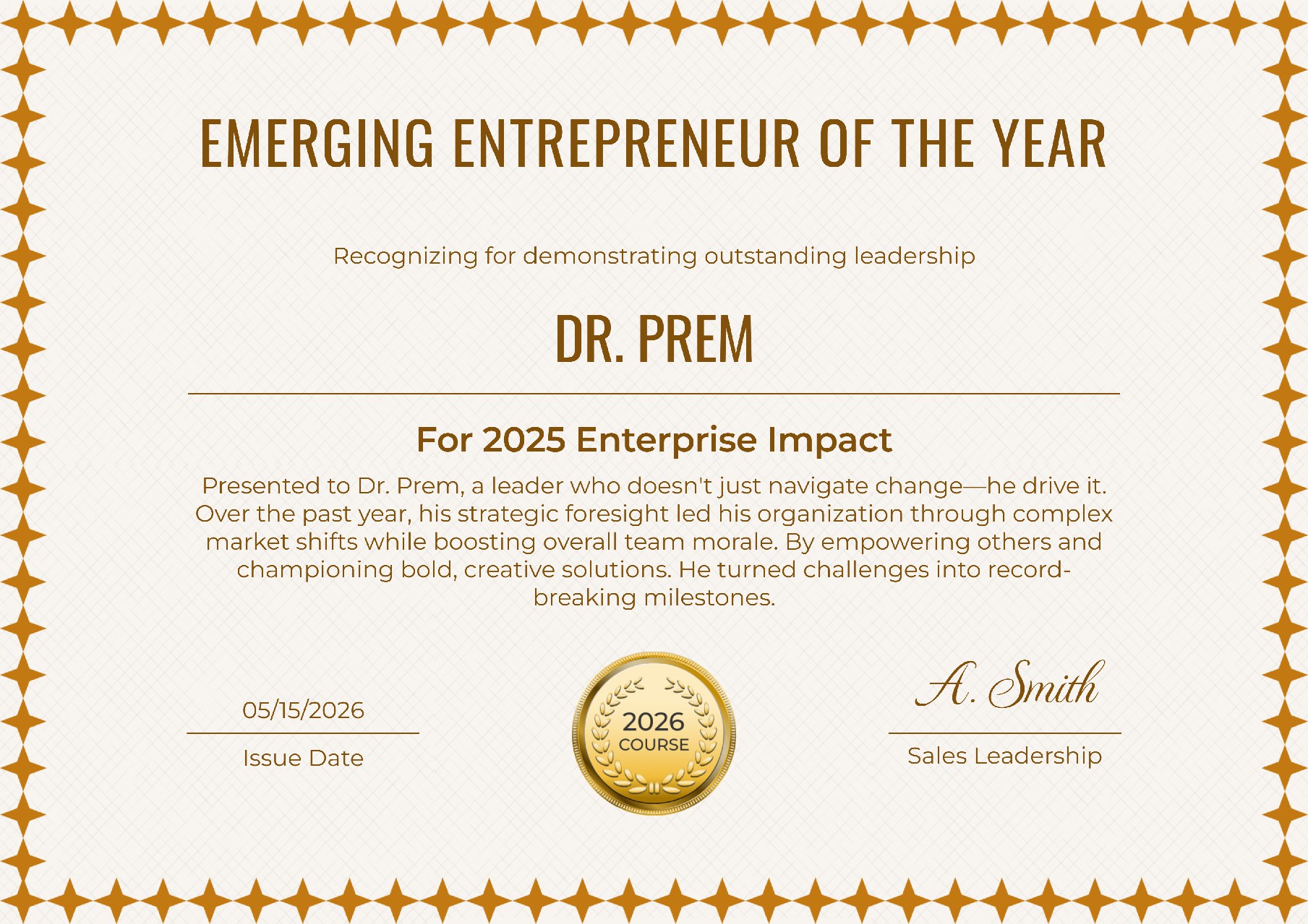 Emerging Entrepreneur of the Year — Dr. Prem