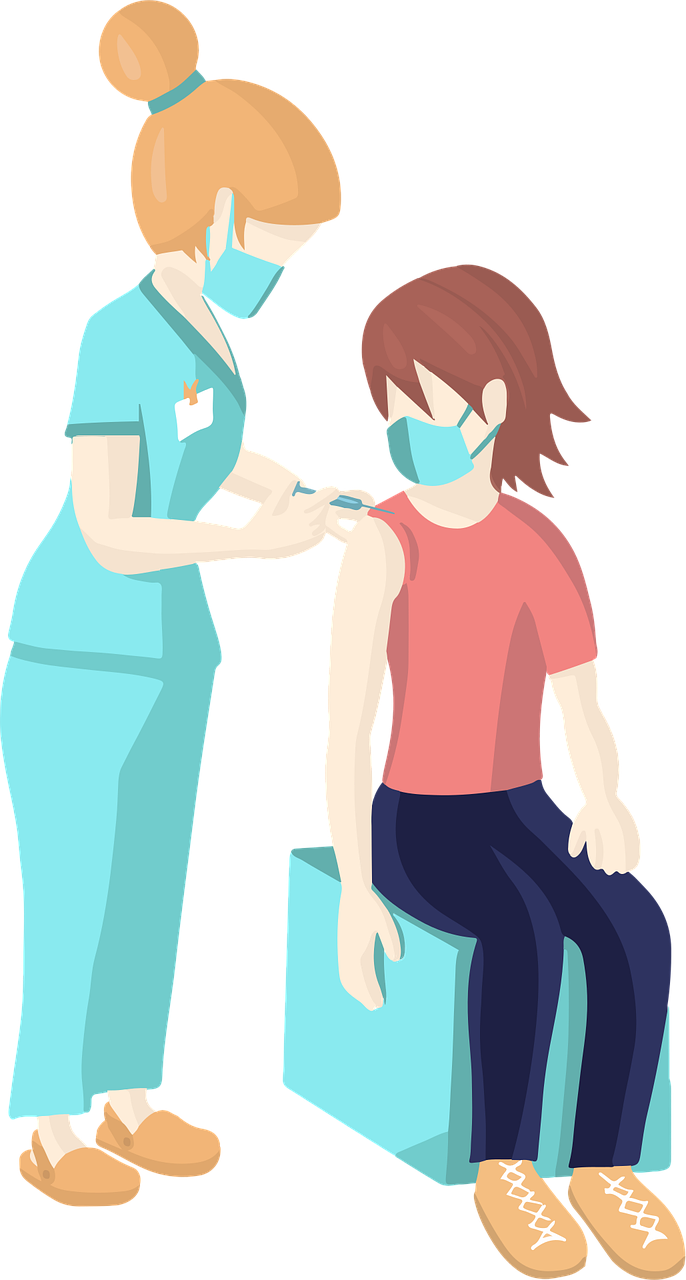 A nurse giving a vaccination to a seated patient at PHL Clinic, Berhampur
